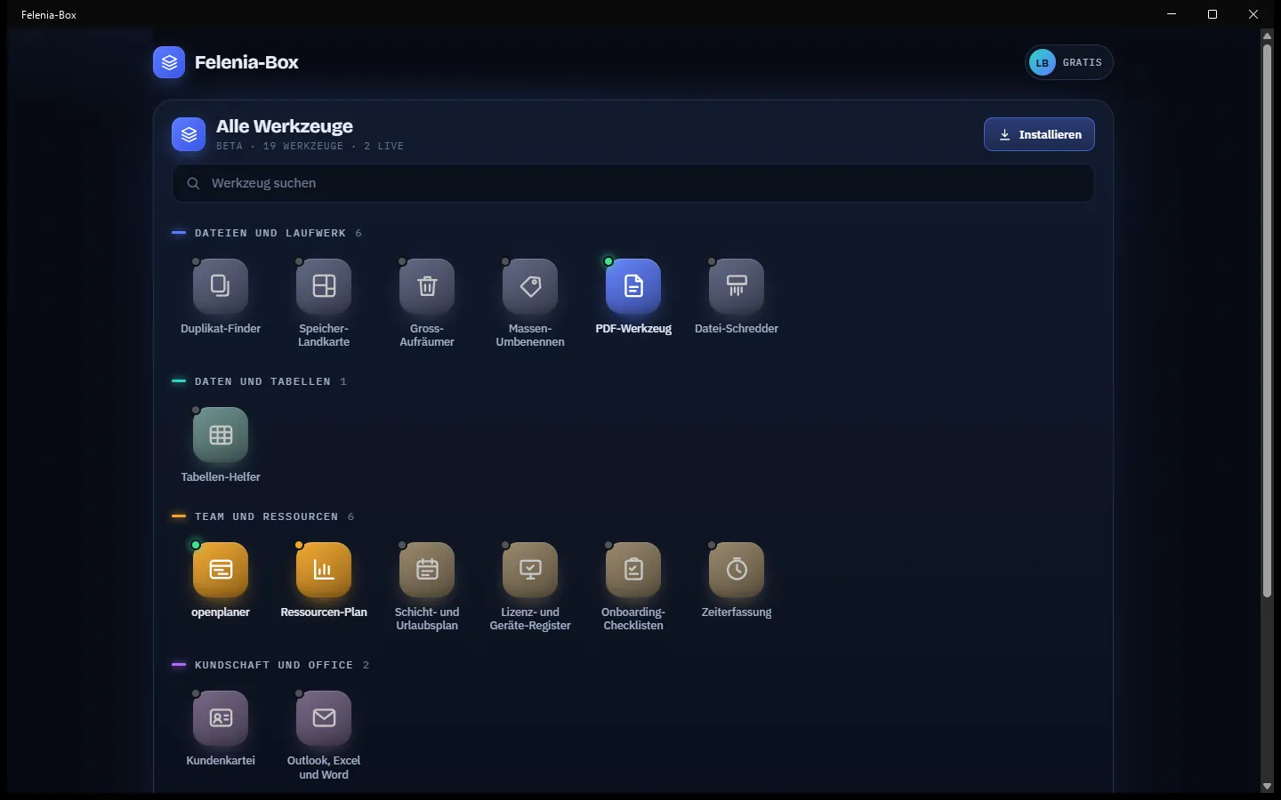 Vorschau der Windows-App, die bald kommt: ein Fenster mit allen Werkzeugen